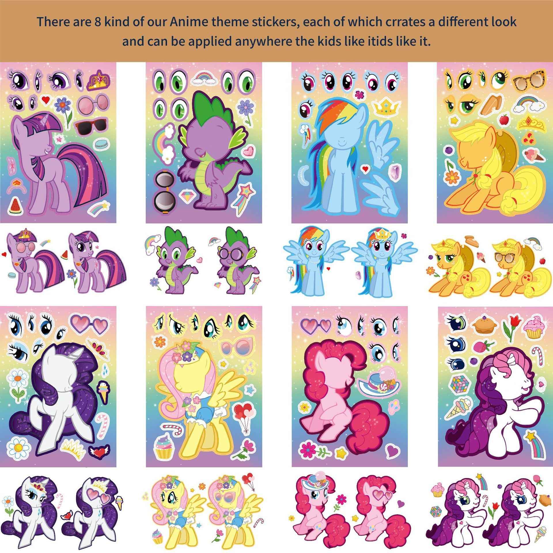 32 Sheets My Little Pony Make a Face DIY Stickers for Kids - TTpen
