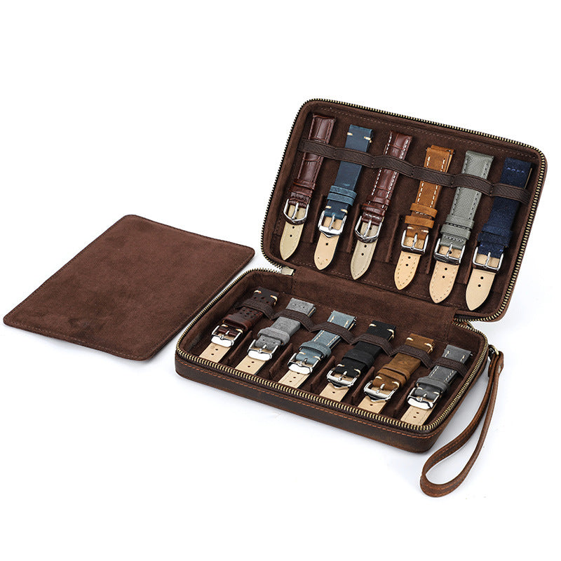 CONTACTS FAMILY 12-Slot Crazy Horse Leather Watch Strap Box