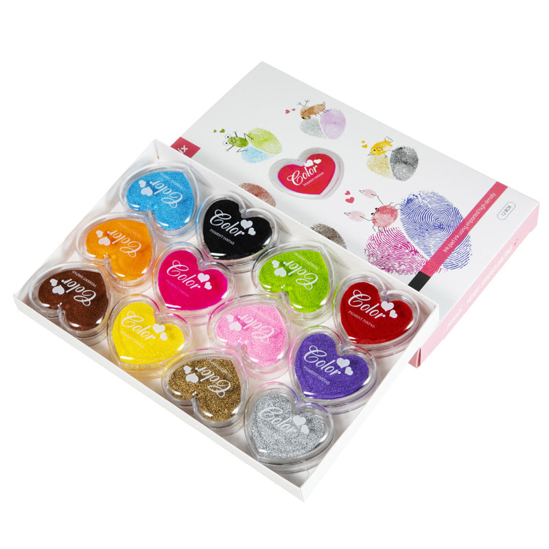 12 Color Heart Shape Craft Ink Pad for Paper,Wood,Fabric