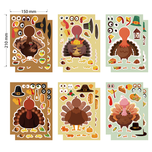 24 Sheets Thanksgiving Make A Turkey Stickers for Kids