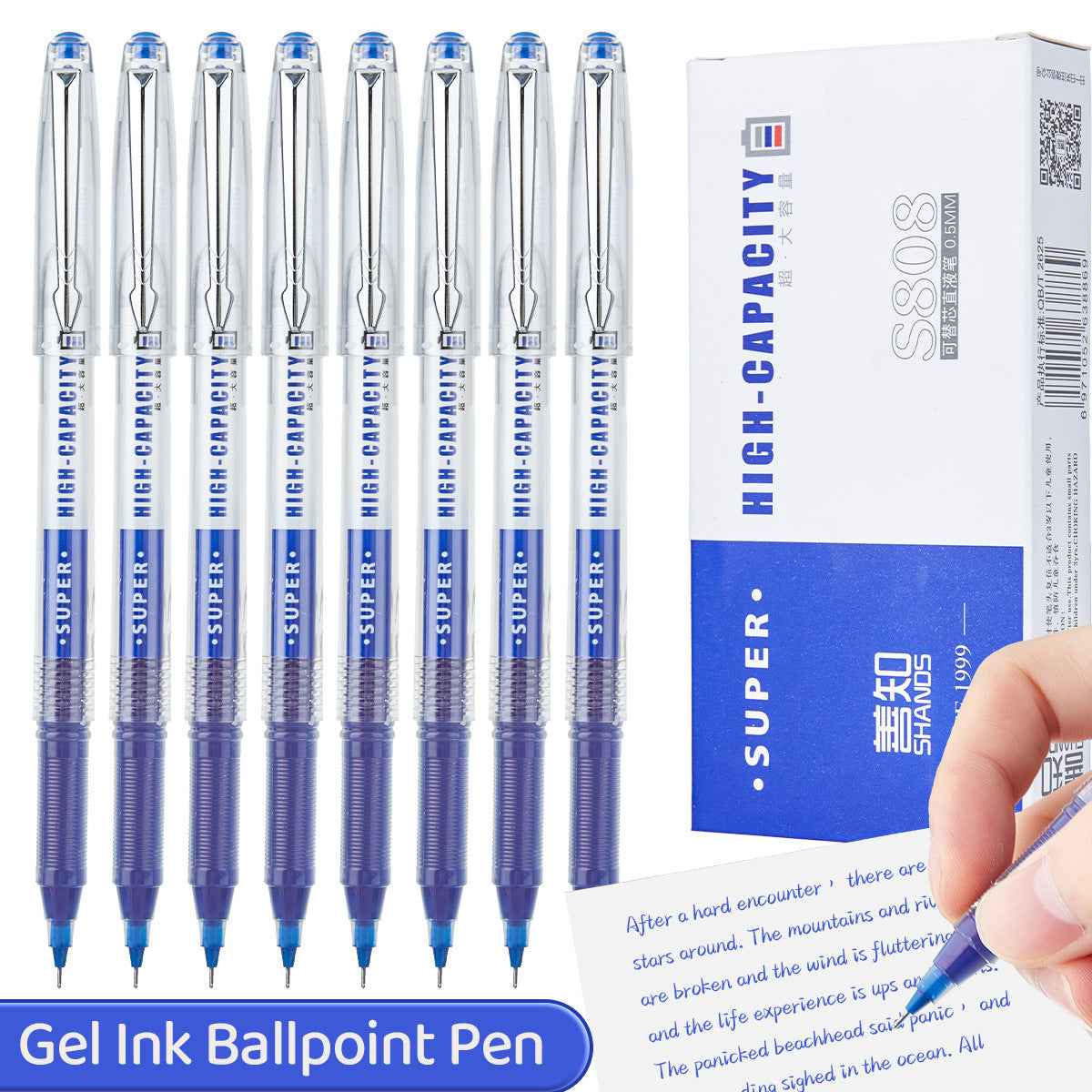 SHANDS Liquid Ink Rollerball Pens Black/Blue/Red 0.5mm Fine Needle Nib 12pcs