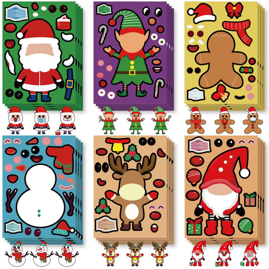 24 Sheets Christmas Make a Face Stickers for Kids Cards Crafts
