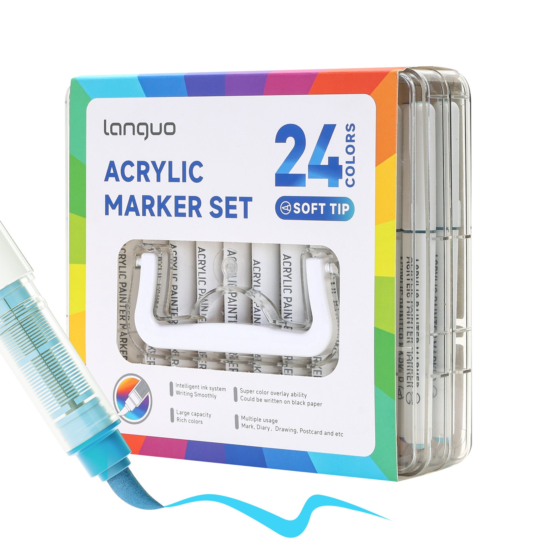 Languo 24/36/48/60 Colors Acrylic Paint Markers Set - Brush Tip