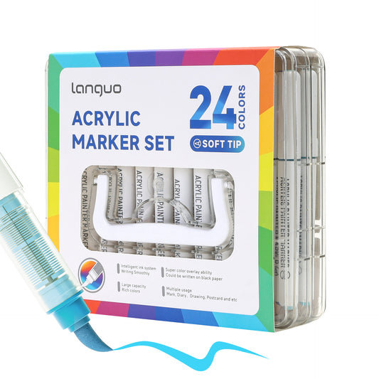 Languo 24/36/48/60 Colors Acrylic Paint Markers Set - Brush Tip