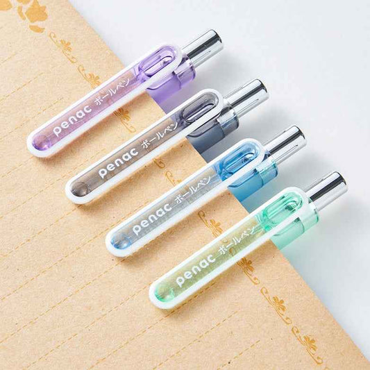 Japanese Penac Silent 0.5MM Click Gel Pen 4 Pack Transparent Barrel