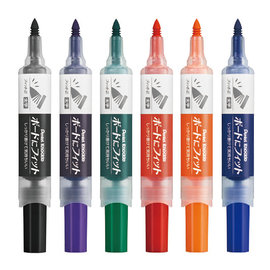 Pentel Knockle Whiteboard Markers, 6-Color Set, 3-6.5mm Tips