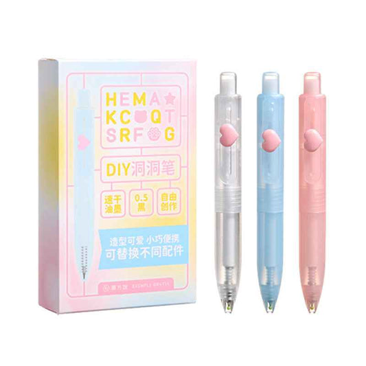 Pocket Gel Pen 0.5MM Black Ink 3 Pack with DIY Letter & Heart
