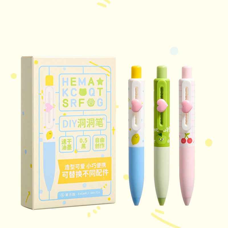 Pocket Gel Pen 0.5MM Black Ink 3 Pack with DIY Letter & Heart