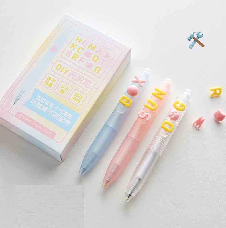 Pocket Gel Pen 0.5MM Black Ink 3 Pack with DIY Letter & Heart