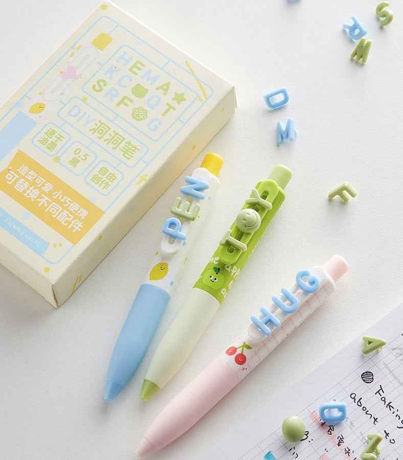 Pocket Gel Pen 0.5MM Black Ink 3 Pack with DIY Letter & Heart