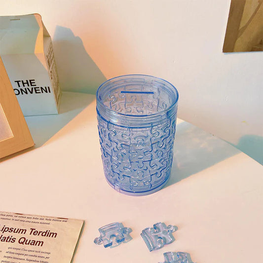 Transparent Puzzle Pen Holder Blue