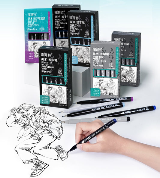 REMSONG Calligraphy Brush Pens,7 Size Black & Grey Color
