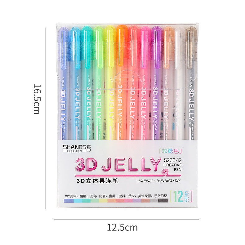 SHANDS 3D Jelly Ink Pen for Lettering,Drawing,Ornaments 12 Pack