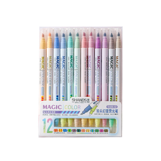 12 Magic Color Markers Dual Tip Highlighter