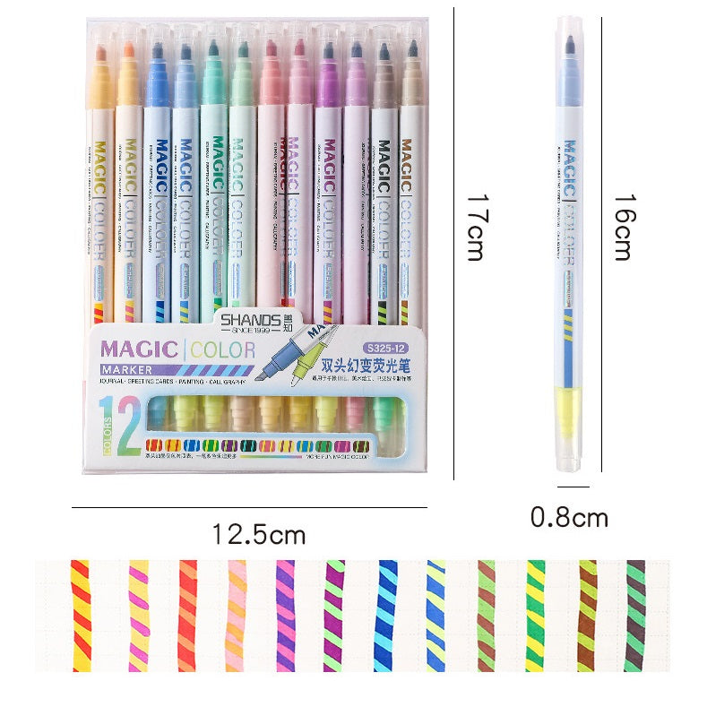 12 Magic Color Markers Dual Tip Highlighter