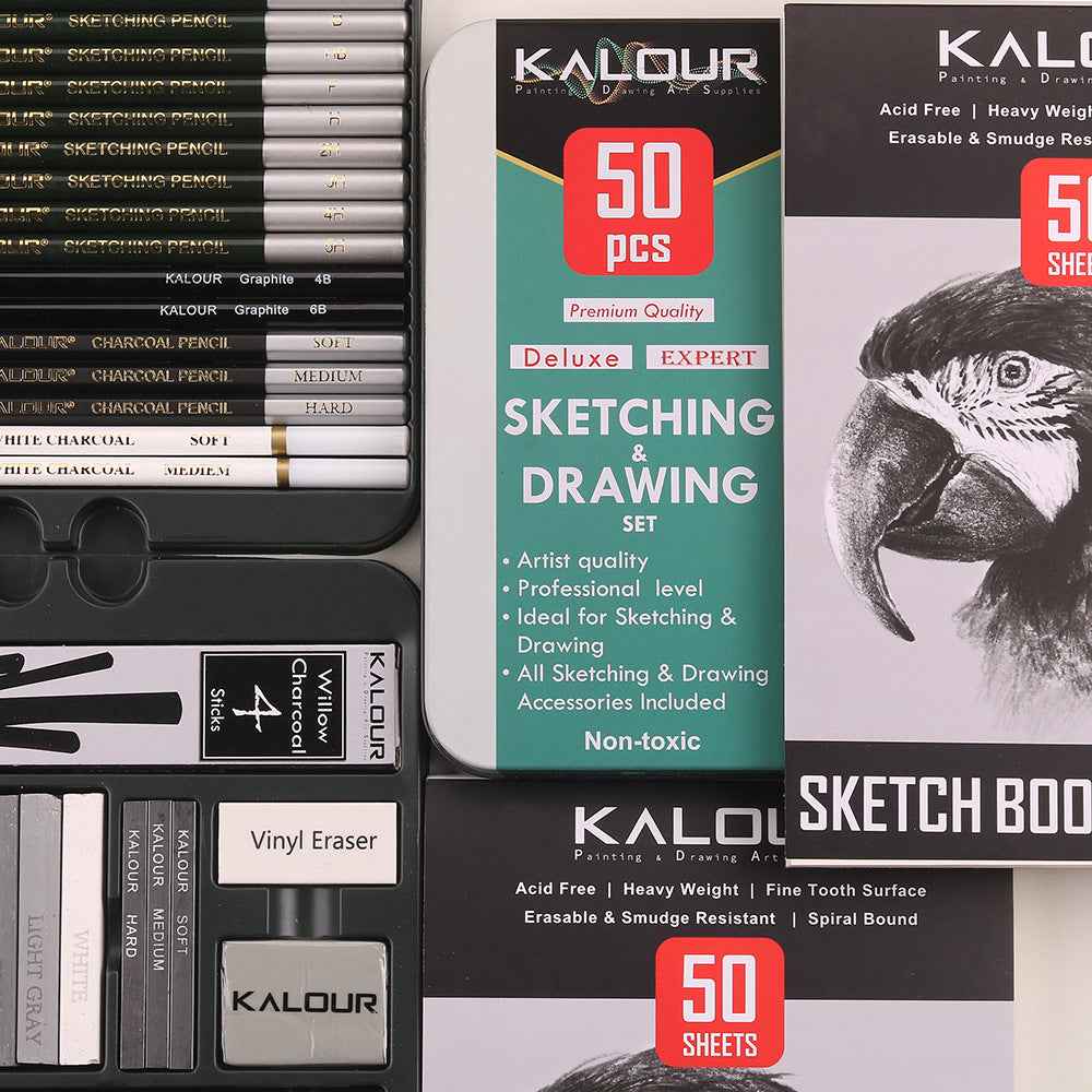 KALOUR 52 Pieces Art Drawing Sketching Pencil Kit with 2 Sketchbooks - TTpen