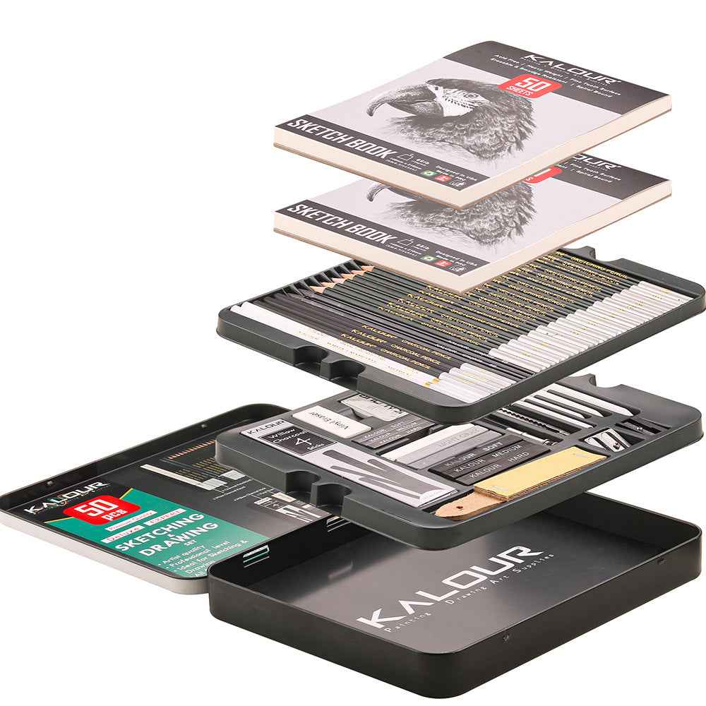 KALOUR 52 Pieces Art Drawing Sketching Pencil Kit with 2 Sketchbooks - TTpen