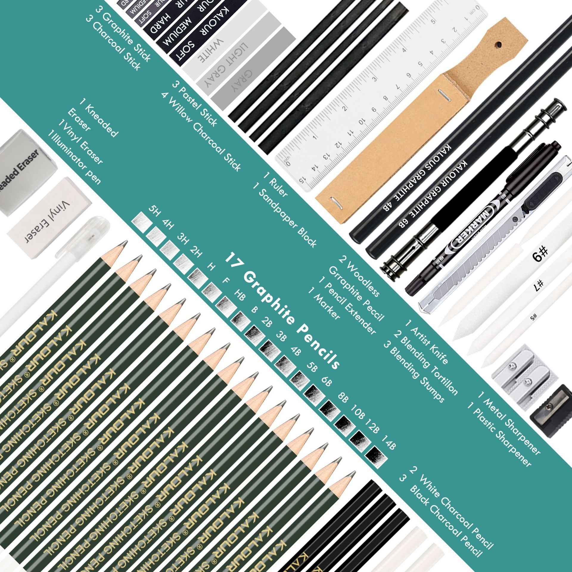 KALOUR 52 Pieces Art Drawing Sketching Pencil Kit with 2 Sketchbooks - TTpen