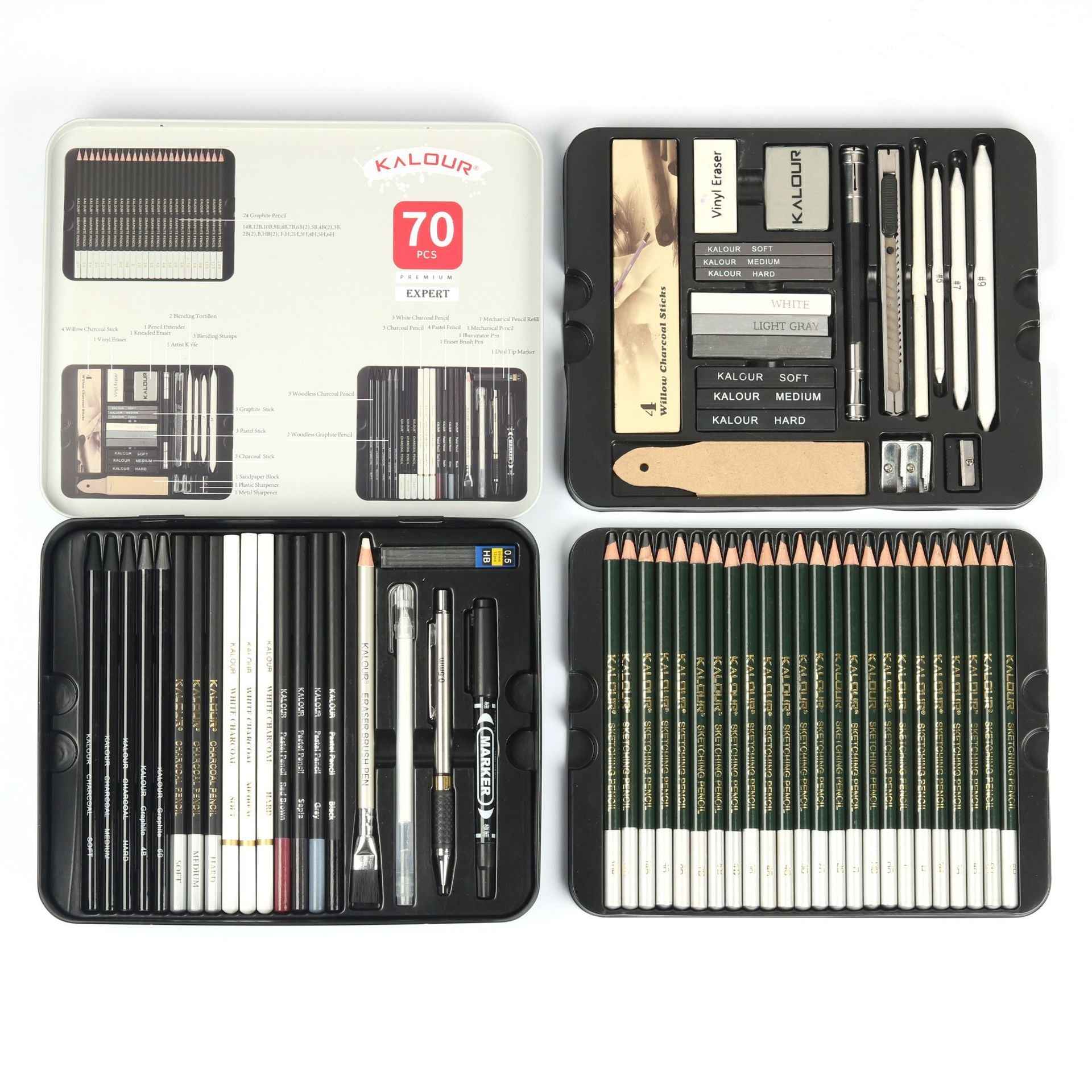 KALOUR 70 Pack Art Supplies Sketching Drawing Pencils Set Tin Box - TTpen