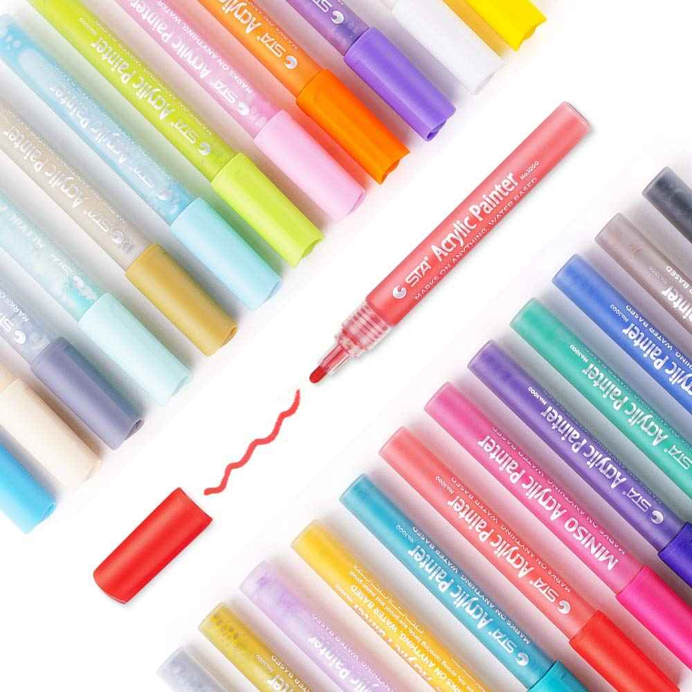 STA 1000 Acrylic Painter Marker Pens 24 Color for Glass Rock Wood Canvas - TTpen