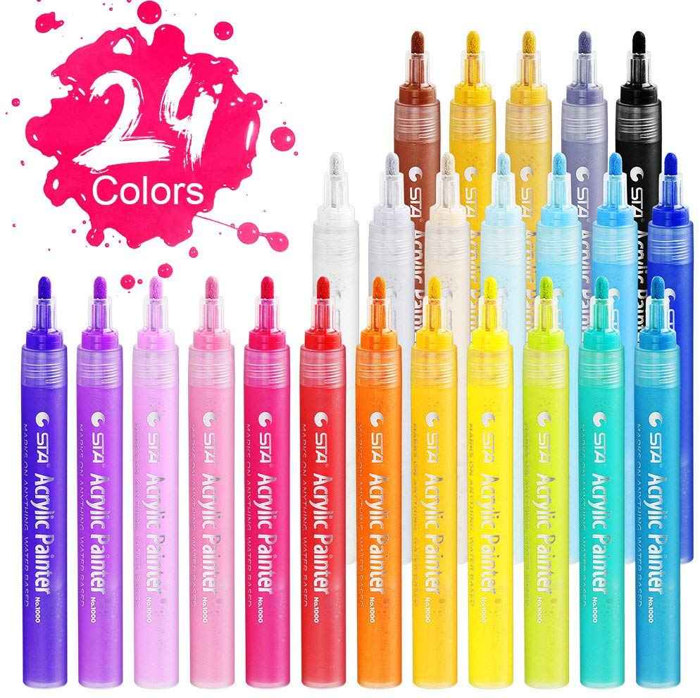 STA 1000 Acrylic Painter Marker Pens 24 Color for Glass Rock Wood Canvas - TTpen