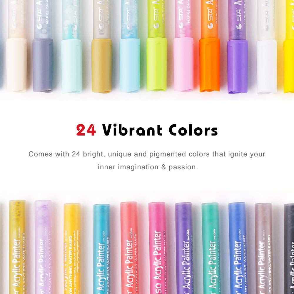 STA 1000 Acrylic Painter Marker Pens 24 Color for Glass Rock Wood Canvas - TTpen
