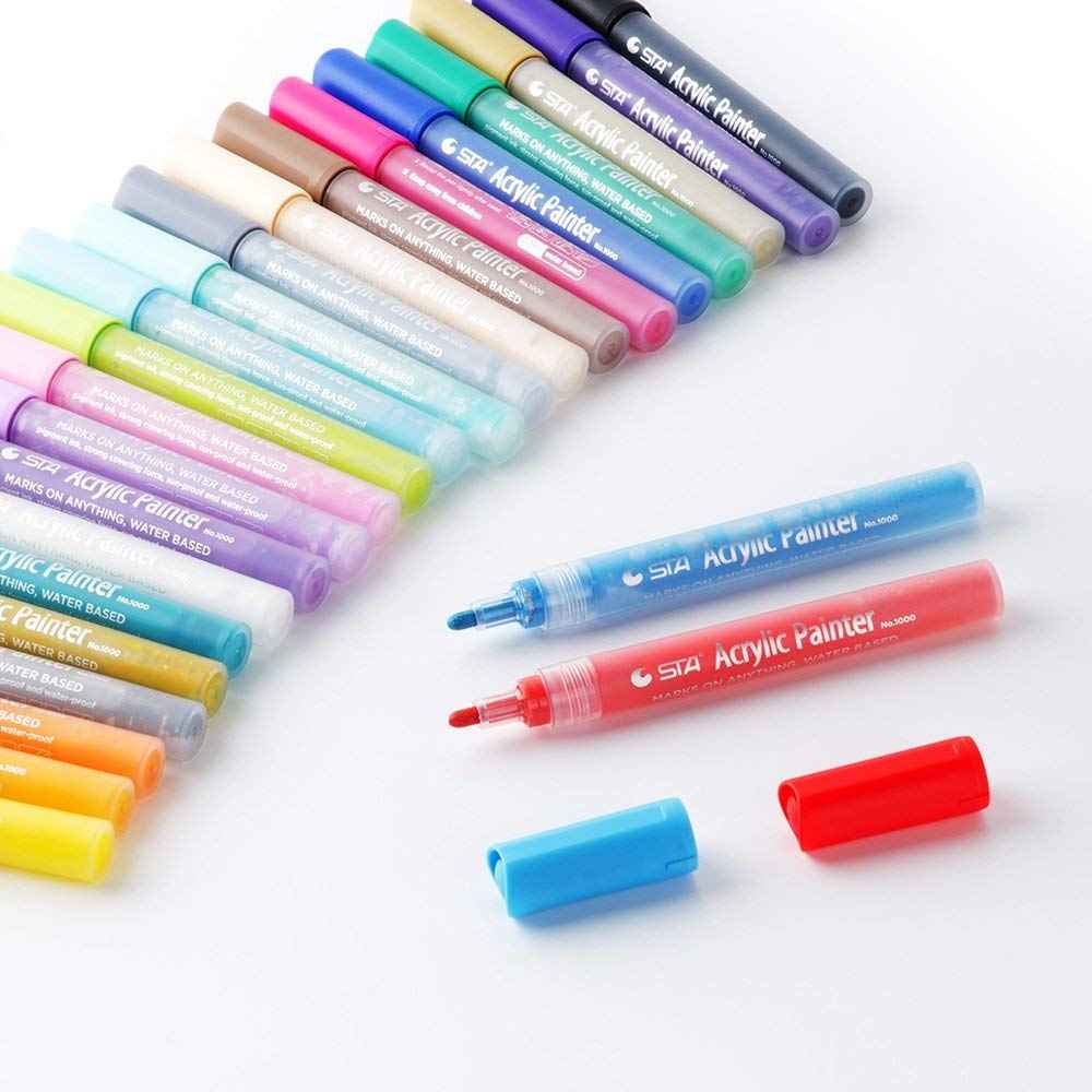 STA 1000 Acrylic Painter Marker Pens 24 Color for Glass Rock Wood Canvas - TTpen