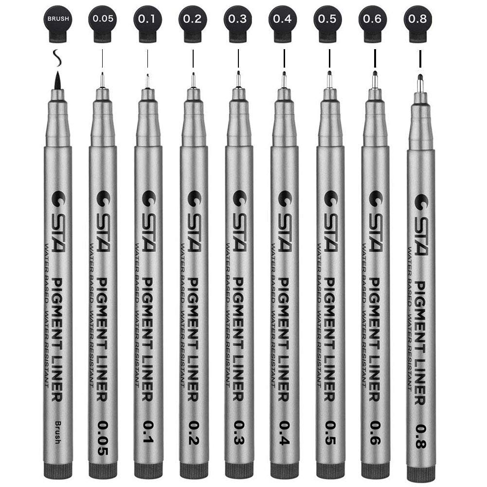 Fineliner Set de 8 stylos à dessin à encre noire à épaisseur de pointes  différentes for Micro Liner Pen pour l'artiste Illustration Dessin  technique documents d…
