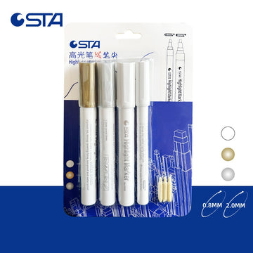 STA Hightlight Marker Gold Silver White - 4 Pack