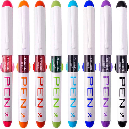 SNOWHITE 8 Colored Disposable Fountain Pens for Writing Extra Fine Nib Set - TTpen