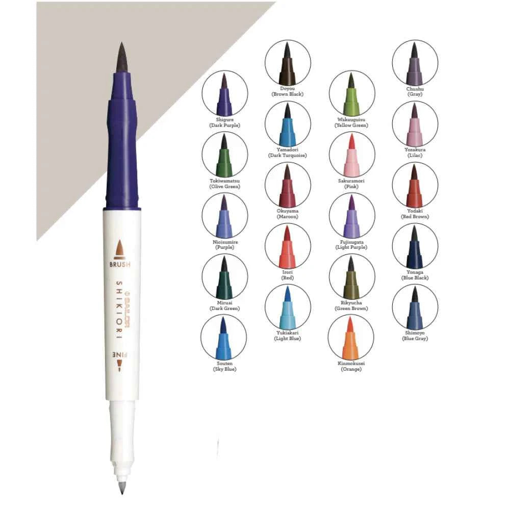 Sailor Shikiori Markers - Dual Tip - Water-Based Pen,Pack of 5