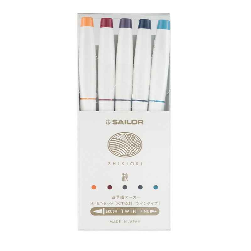Sailor Shikiori Markers - Dual Tip - Water-Based Pen,Pack of 5