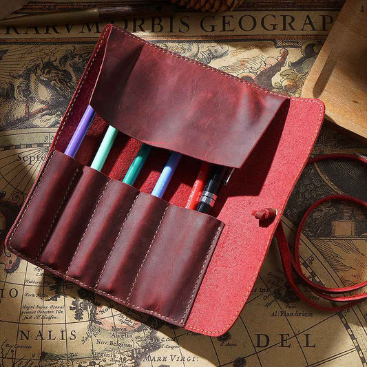Roll-Up Leather Wrap Pen Pouch with 5 Slots - TTpen