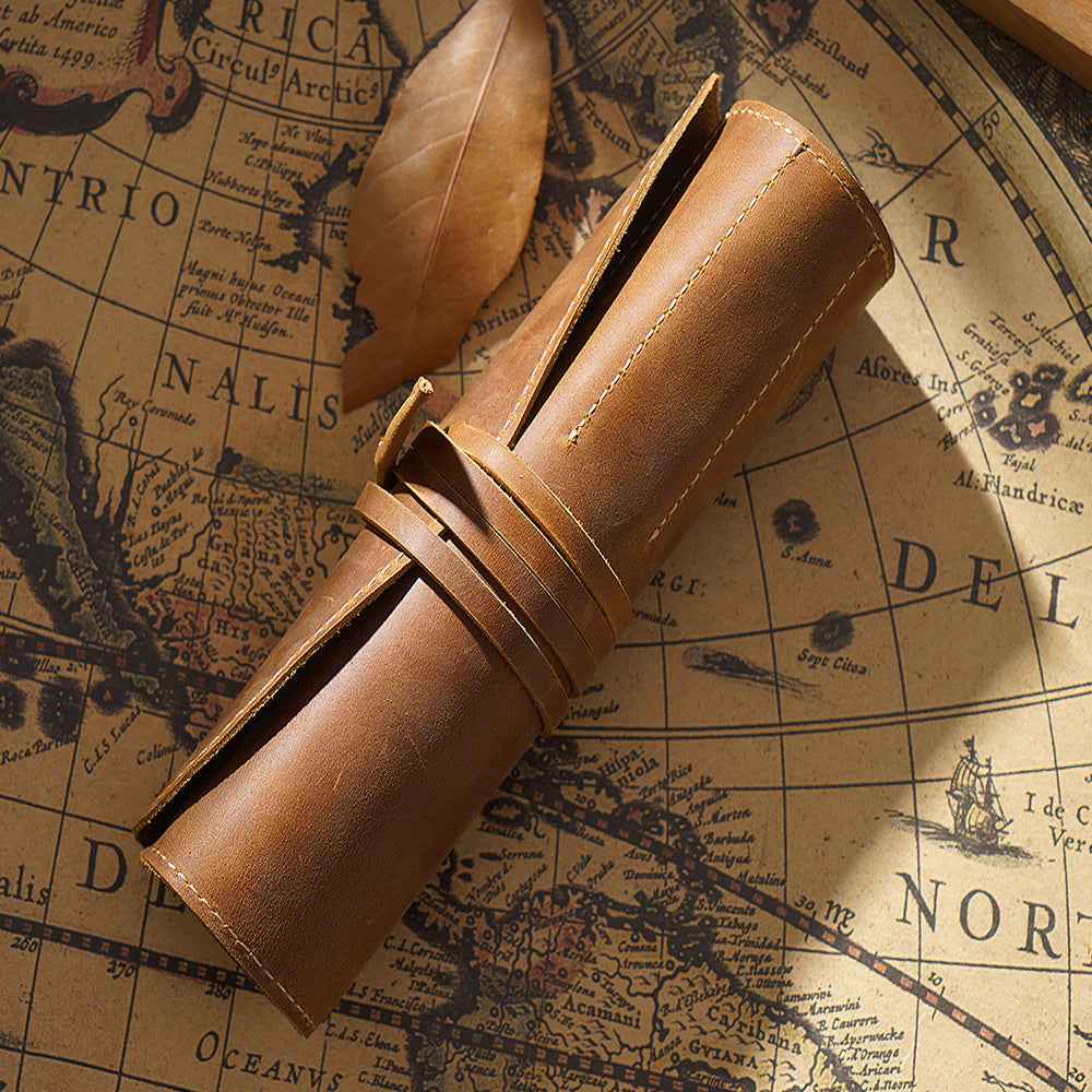Roll-Up Leather Wrap Pen Pouch with 5 Slots - TTpen