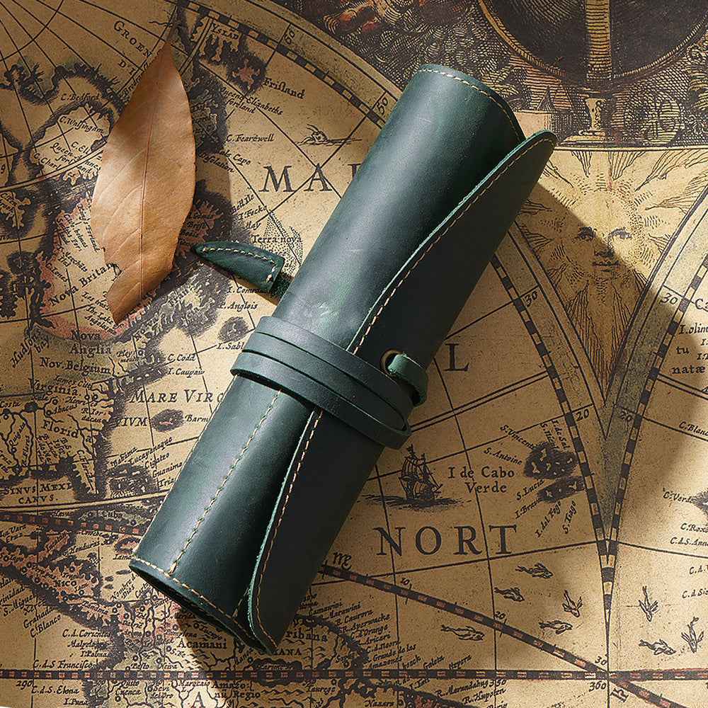 Roll-Up Leather Wrap Pen Pouch with 5 Slots - TTpen