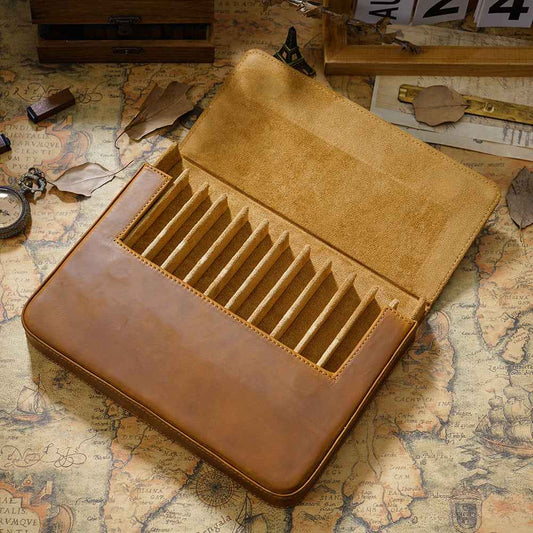 Leather Pen Case Storage with 12 Slots - TTpen
