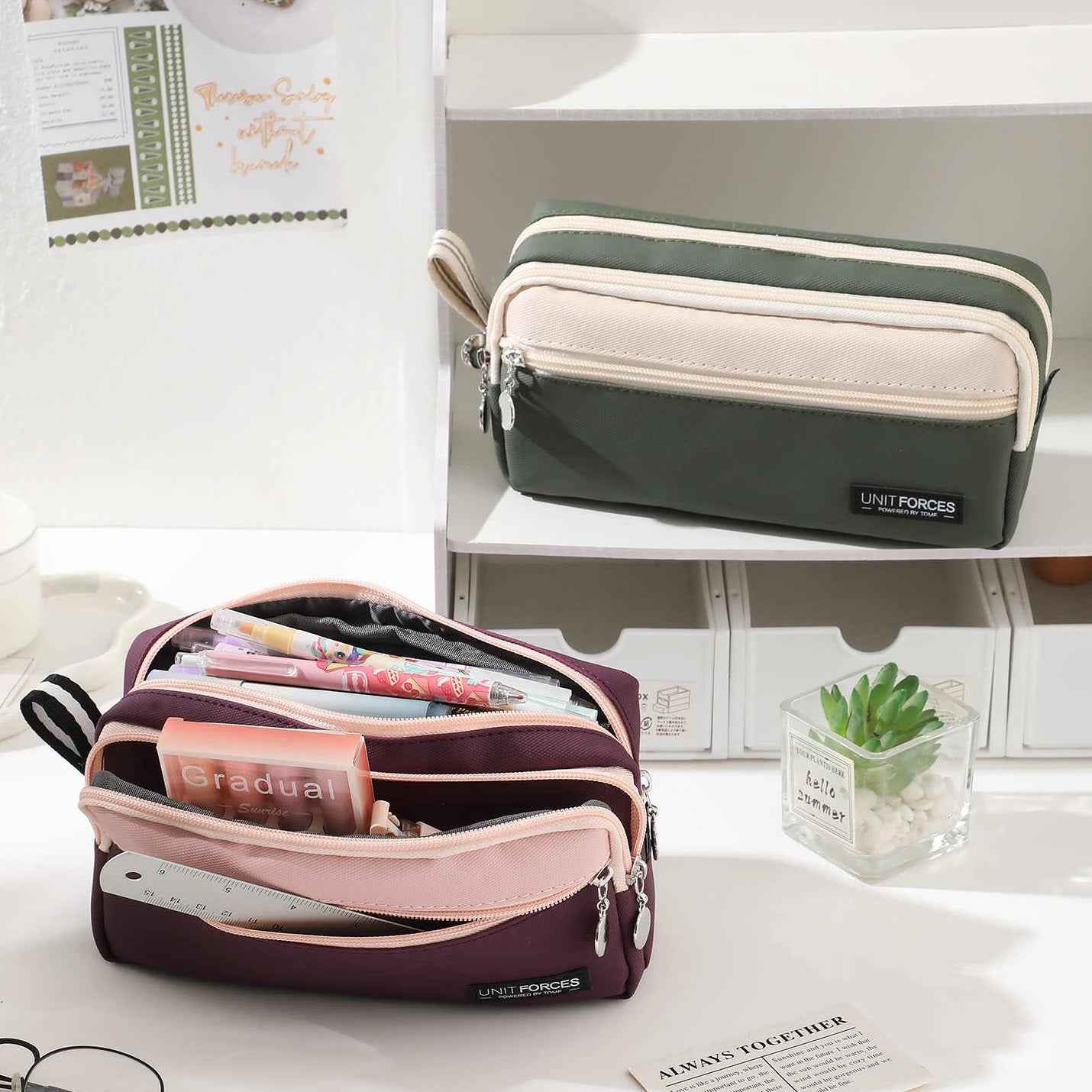 TOME 3-Layer Large Capacity Pen Bag Stationery Organizer Waterproof