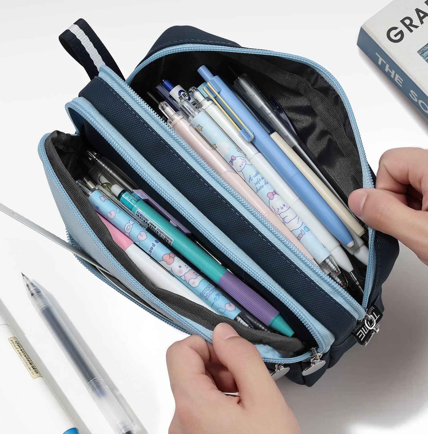 TOME 3-Layer Large Capacity Pen Bag Stationery Organizer Waterproof