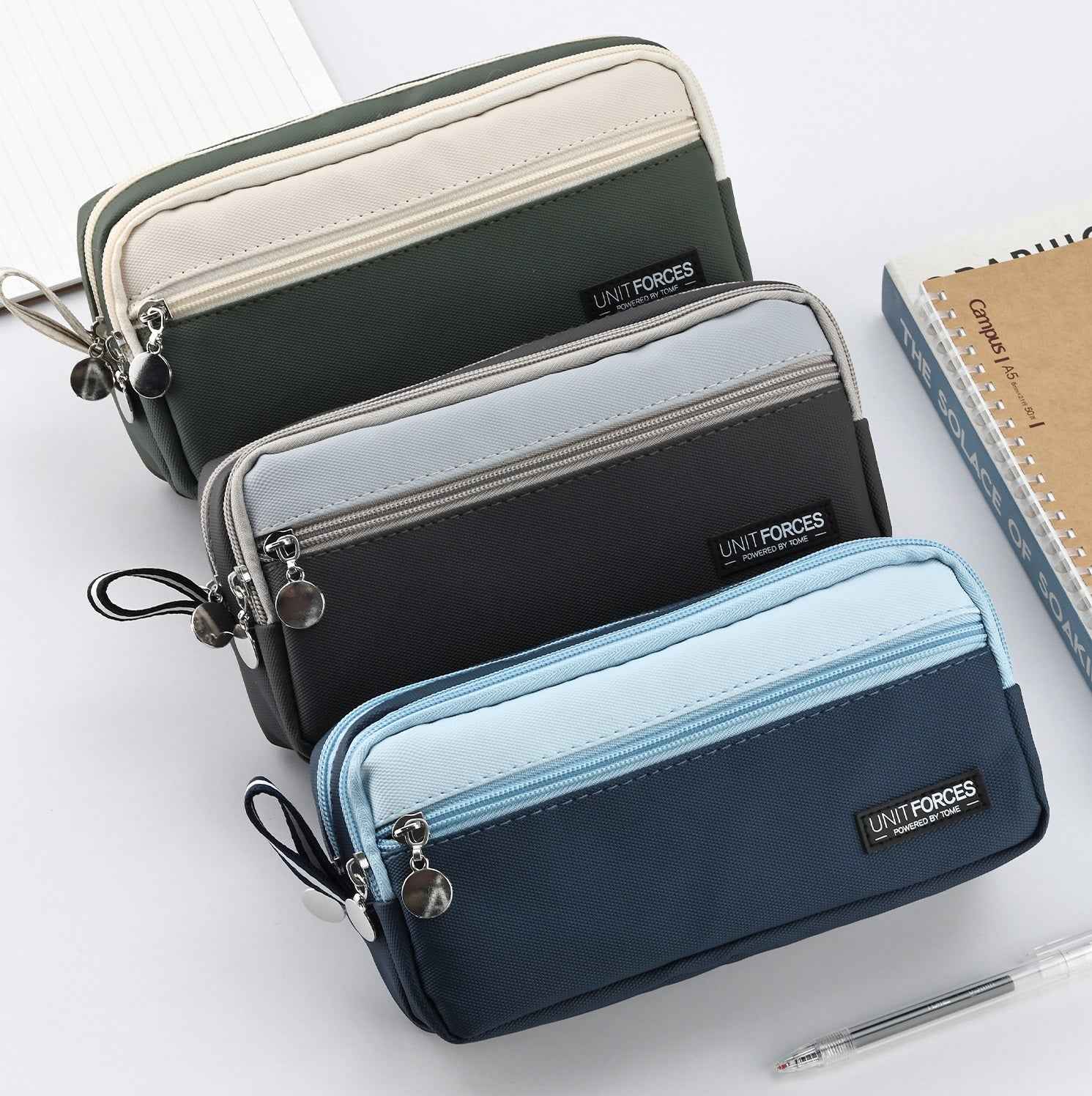 TOME 3-Layer Large Capacity Pen Bag Stationery Organizer Waterproof