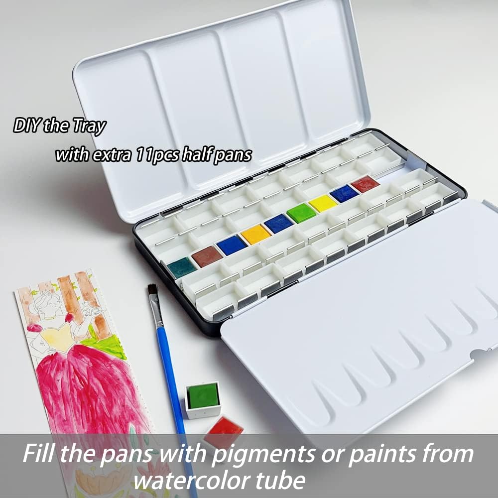Watercolor Palette Box Metal Tin with 28 Full Pans