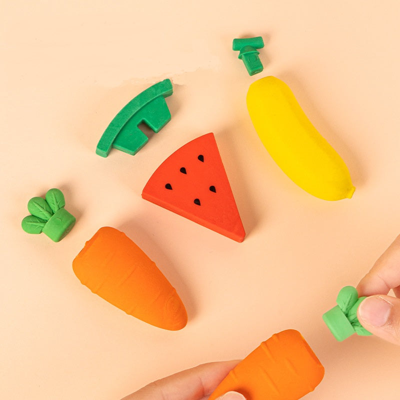 DELI Large Fruit Pencil Eraser Detachable for Kids,3 Color Pack