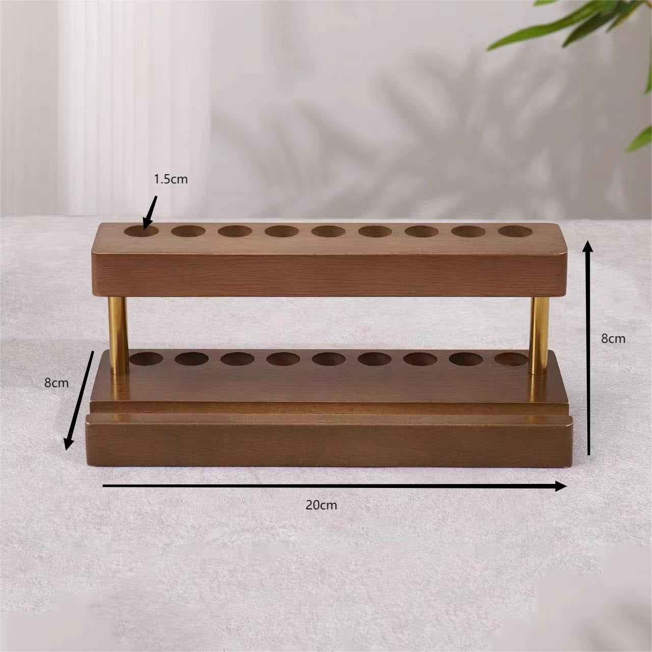 Wooden Pencil & Pen Holder with 9 Slots Cell Phone Stand