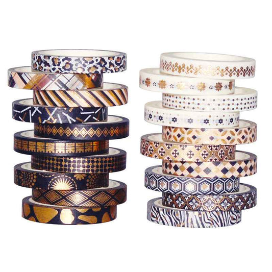 Slim Black Gold Washi Masking Tape Set 20 Rolls 7mm x 5m - TTpen