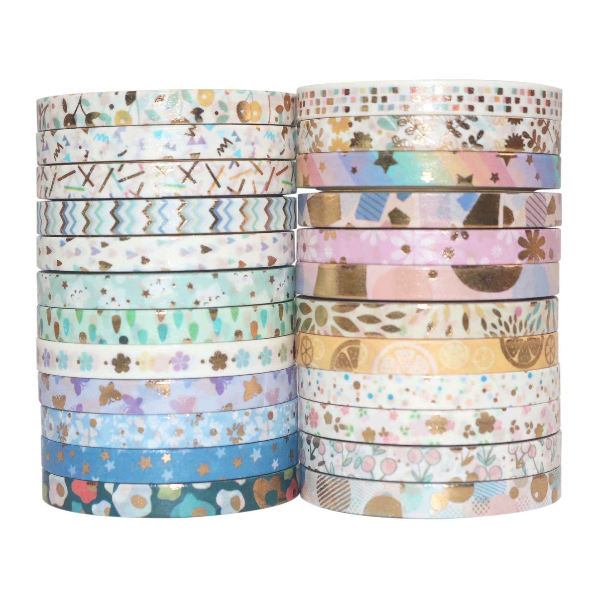 Skinny Gold Foil Washi Masking Tape Set 24 Rolls 5mm x 4m - TTpen