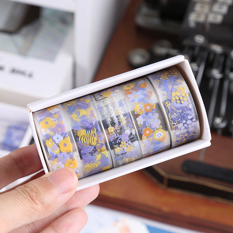 30 Rolls Floral Washi Tape Set PET Decorative Flowers Patterns Transparent Masking Tapes