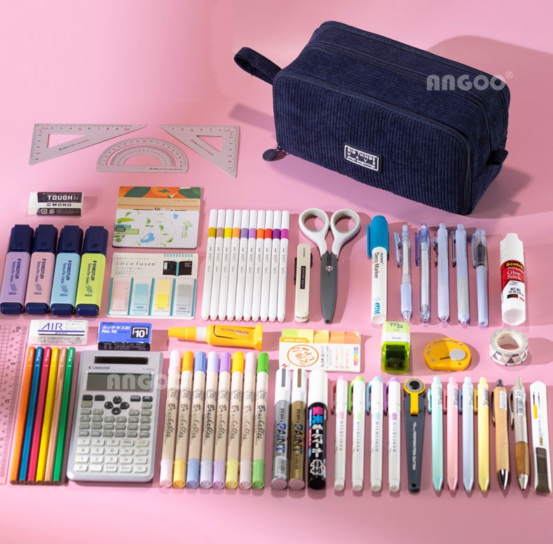 Angoo Corduroy Large Capacity Pencil Case 60-Pen Organizer for Girls