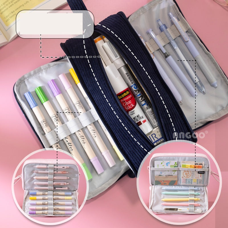 Angoo Corduroy Large Capacity Pencil Case 60-Pen Organizer for Girls