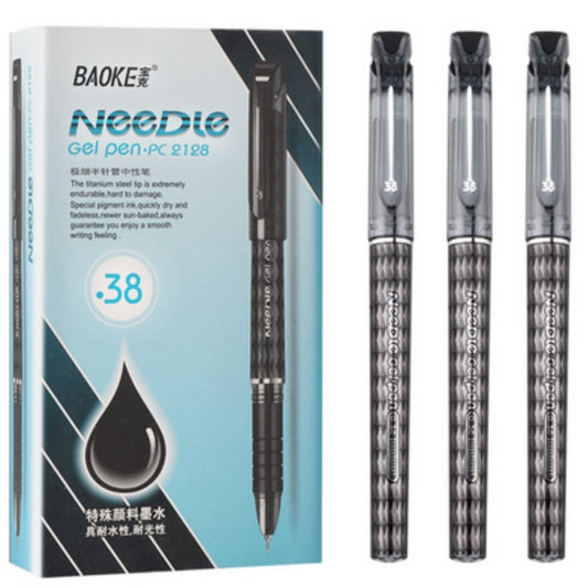 Baoke Needle Black Ink 0.38mm Gel Pen (Pack Of 12)