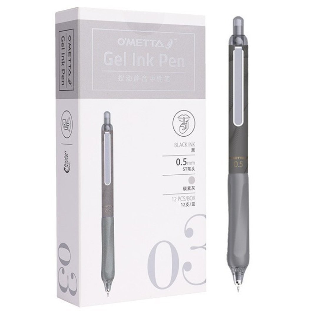 Beifa Ometta Push Silent Gel Pen with 2 Refills Grey