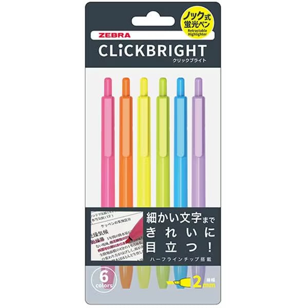 Nobel bright  Zebra CLICKBRIGHT Knock-Type Highlighters 6-Color Set
